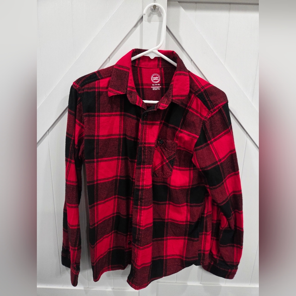 Wonder Nation Red and Black Plaid Button Down Shirt
